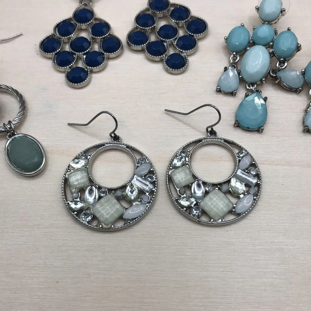 Bundle lot 4 bejeweled dangle drop dressy dress up statement style earrings.